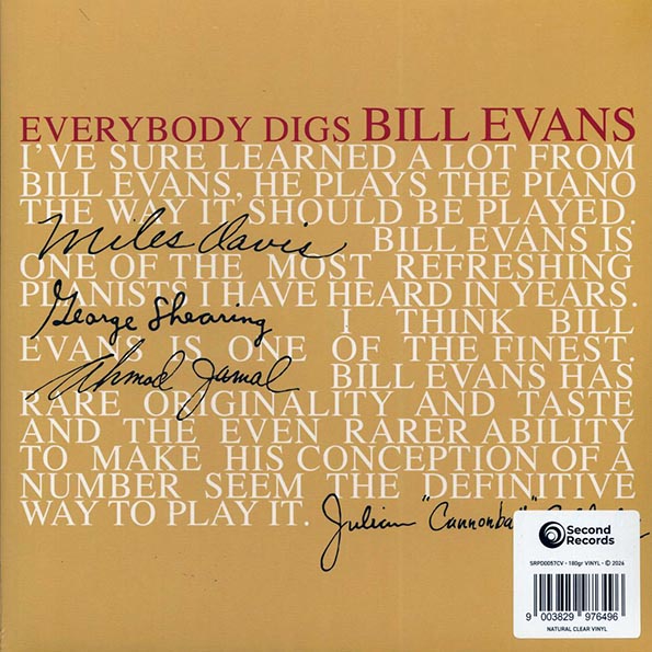 bill evans trio everybody digs bill evans (180g) (clear vinyl)